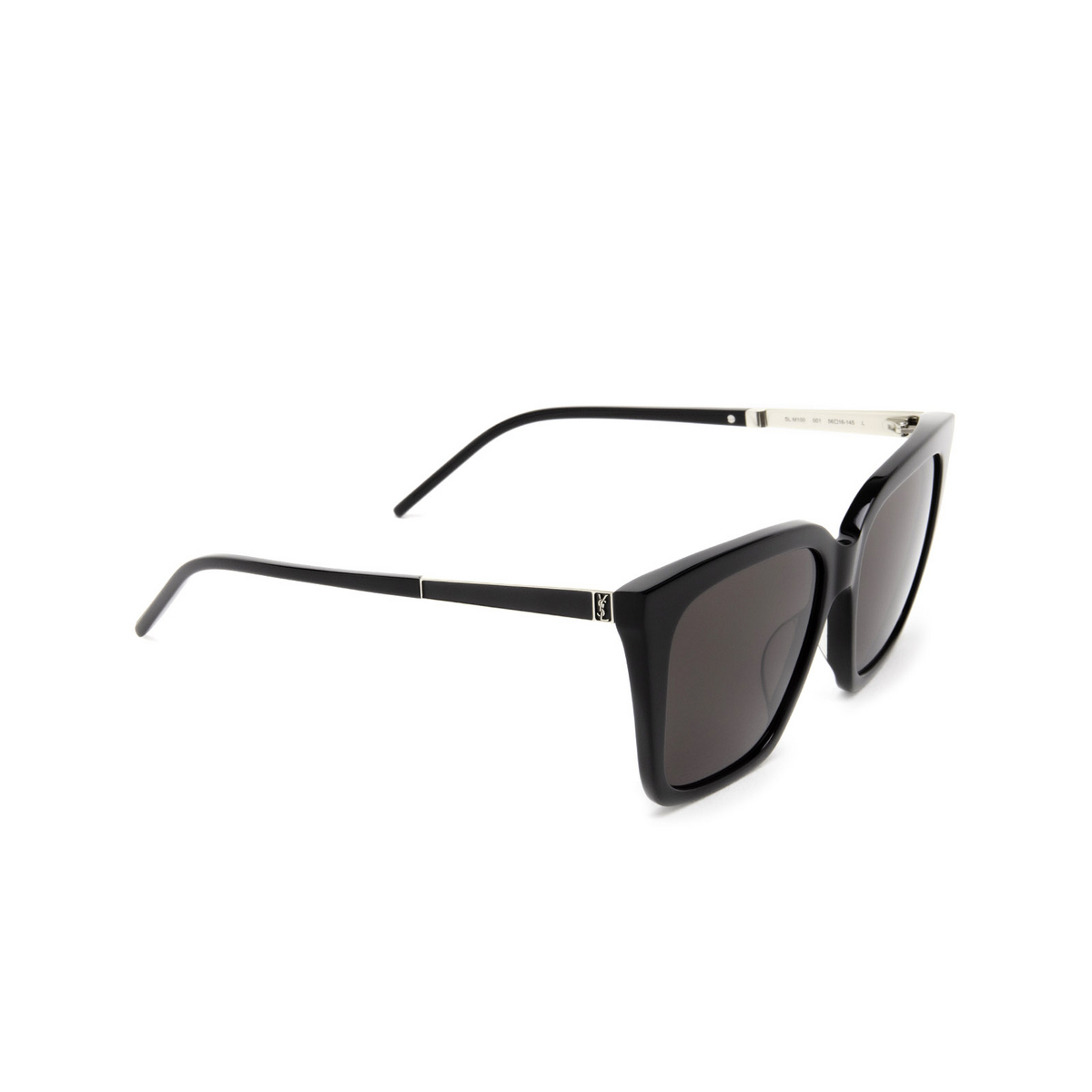 Saint Laurent® Square Sunglasses: SL M100 color Black 001 - three-quarters view.
