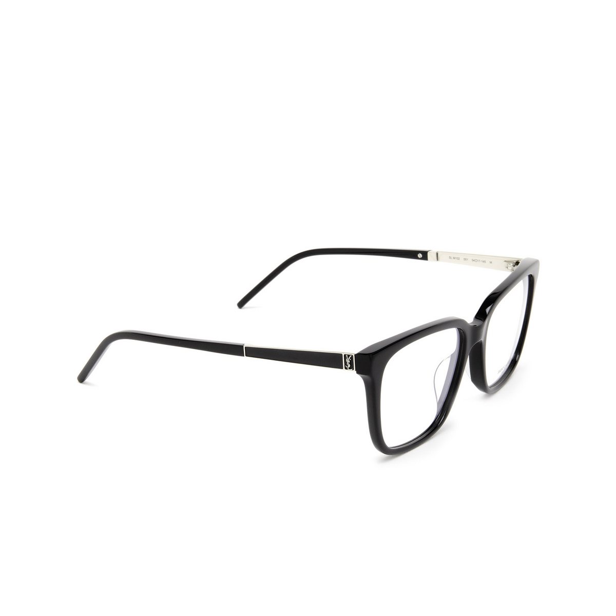 Saint Laurent® Square Eyeglasses: SL M102 OPT color Black 001 - three-quarters view.