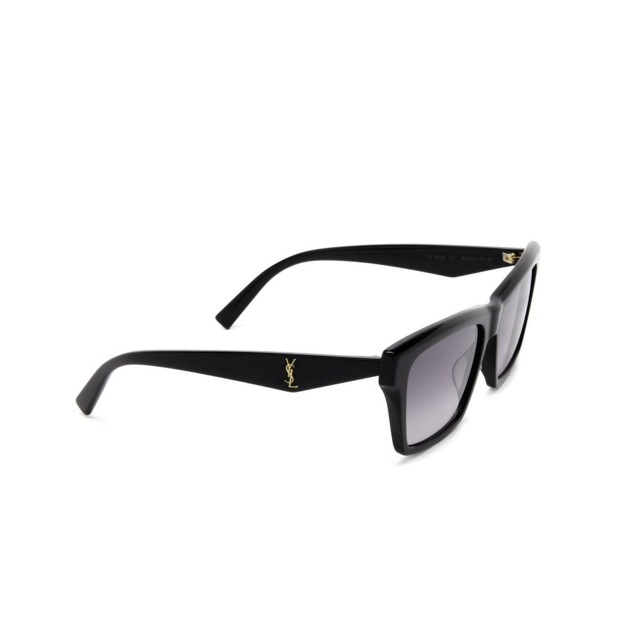 Saint Laurent® Rectangle Sunglasses: SL M104 color Black 001 - three-quarters view.