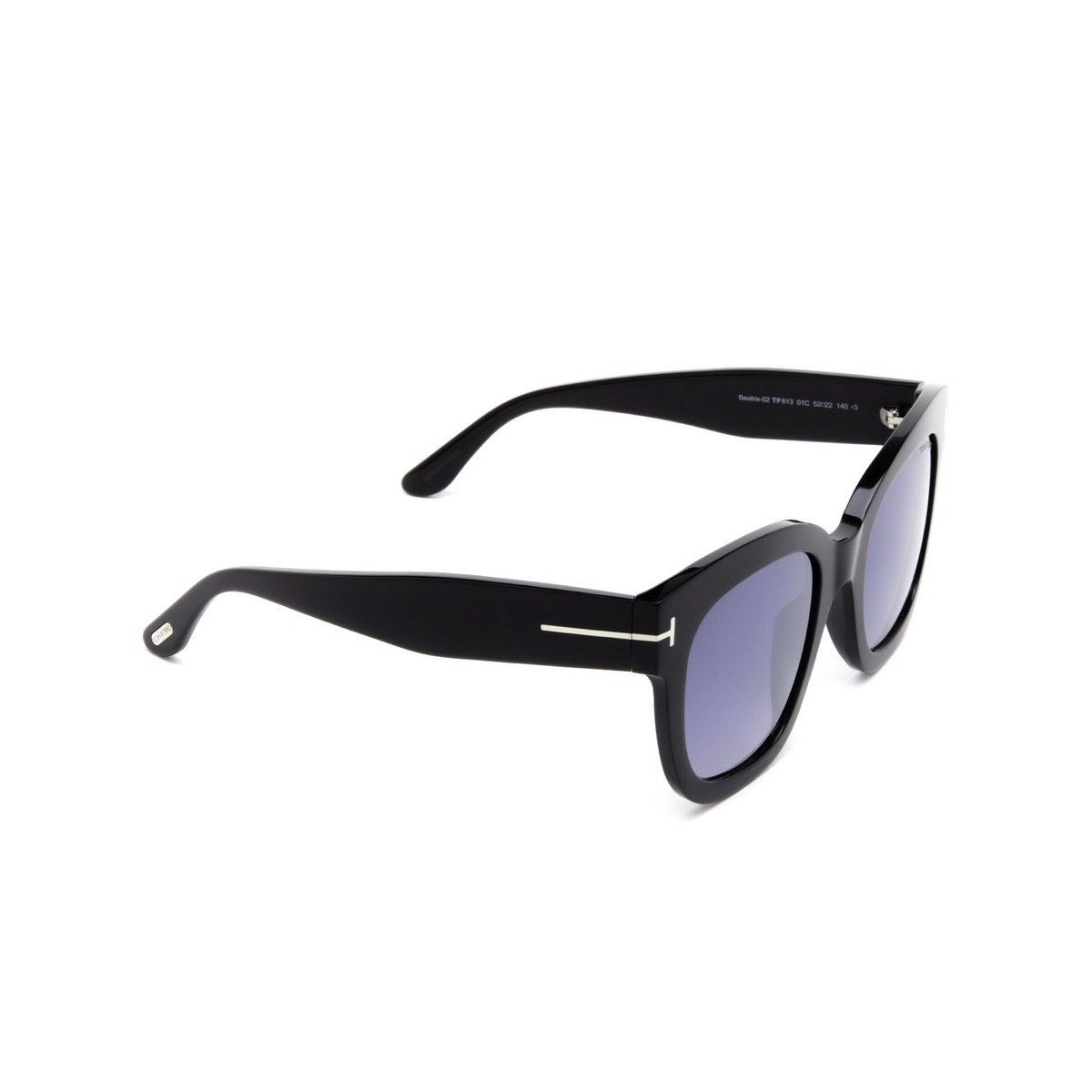 Tom Ford® Square Sunglasses: Beatrix-02 FT0613 color Black 01C - three-quarters view.