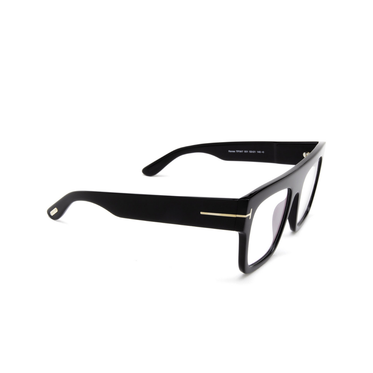 Tom Ford® Square Sunglasses: FT0847 Renee color 001 Black - three-quarters view