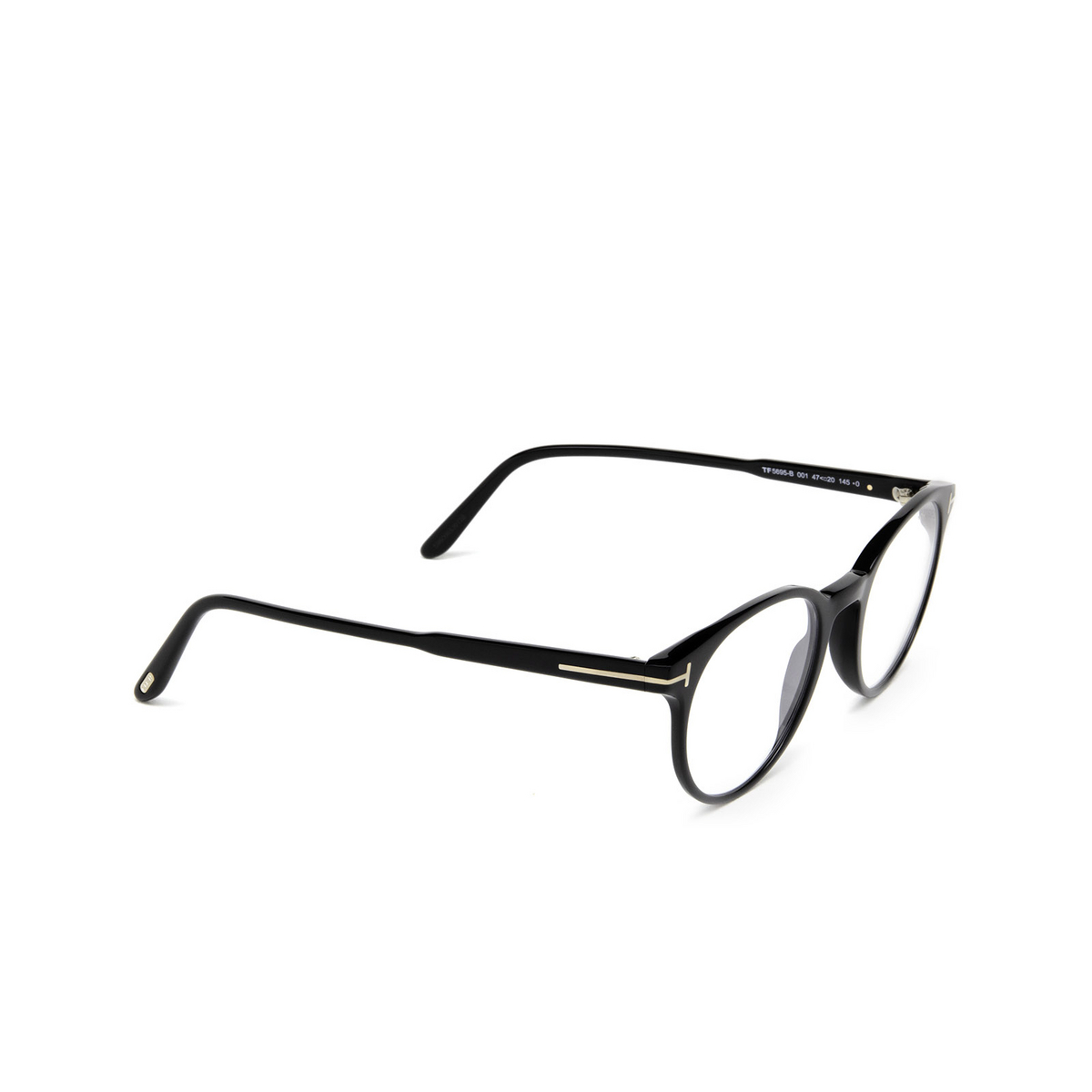 Tom Ford® Round Eyeglasses: FT5695-B color 001 Black - three-quarters view