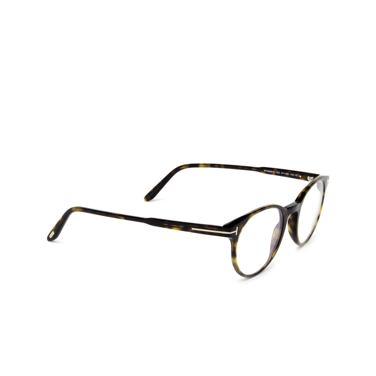 Tom Ford® Round Eyeglasses: FT5695-B color Dark Havana 052 - three-quarters view.