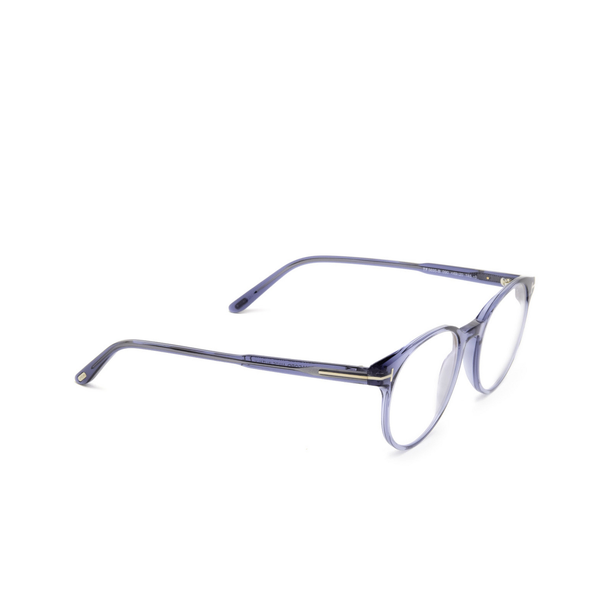 Tom Ford® Round Eyeglasses: FT5695-B color Blue 090 - three-quarters view.