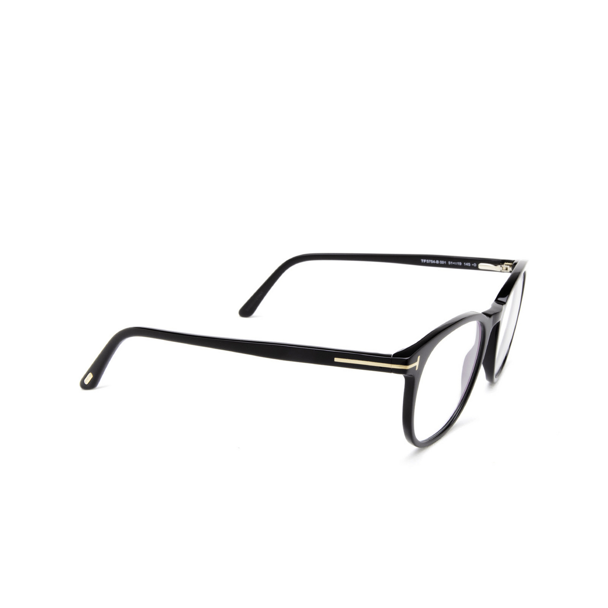 Tom Ford® Round Eyeglasses: FT5754-B color Black 001 - three-quarters view.