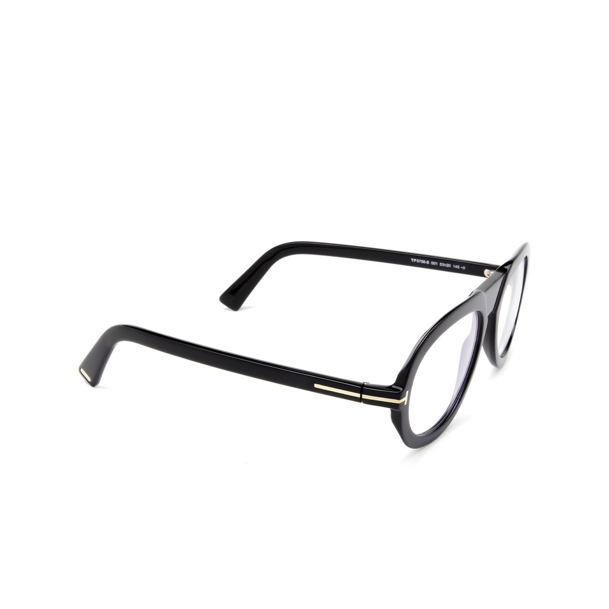 Tom Ford® Aviator Eyeglasses: FT5756-B color 001 Black - three-quarters view