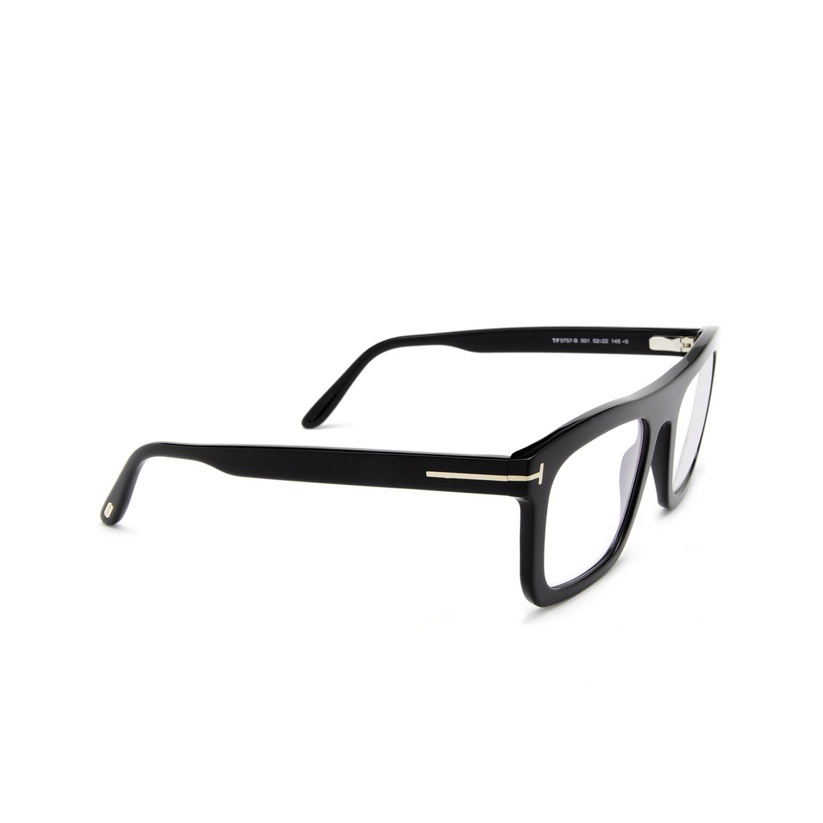 Tom Ford® Rectangle Eyeglasses: FT5757-B color Black 001 - three-quarters view.