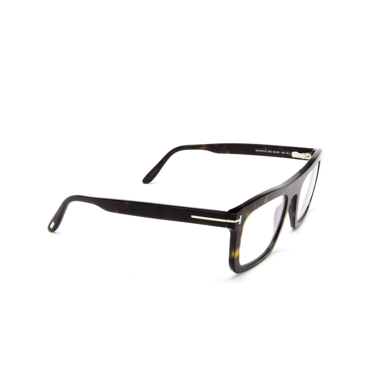 Tom Ford® Rectangle Eyeglasses: FT5757-B color Dark Havana 052 - three-quarters view.