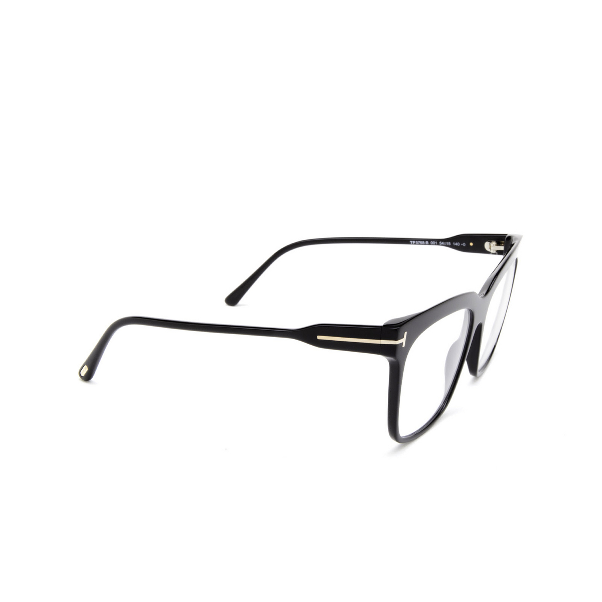Tom Ford® Square Eyeglasses: FT5768-B color Black 001 - three-quarters view.