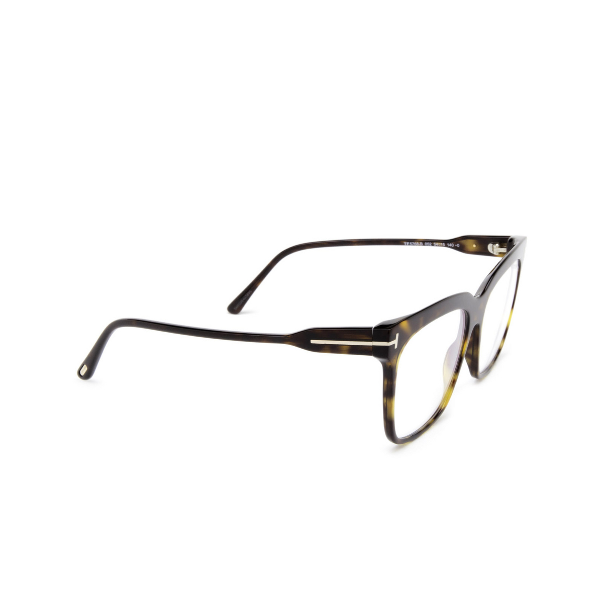 Tom Ford® Square Eyeglasses: FT5768-B color Dark Havana 052 - three-quarters view.