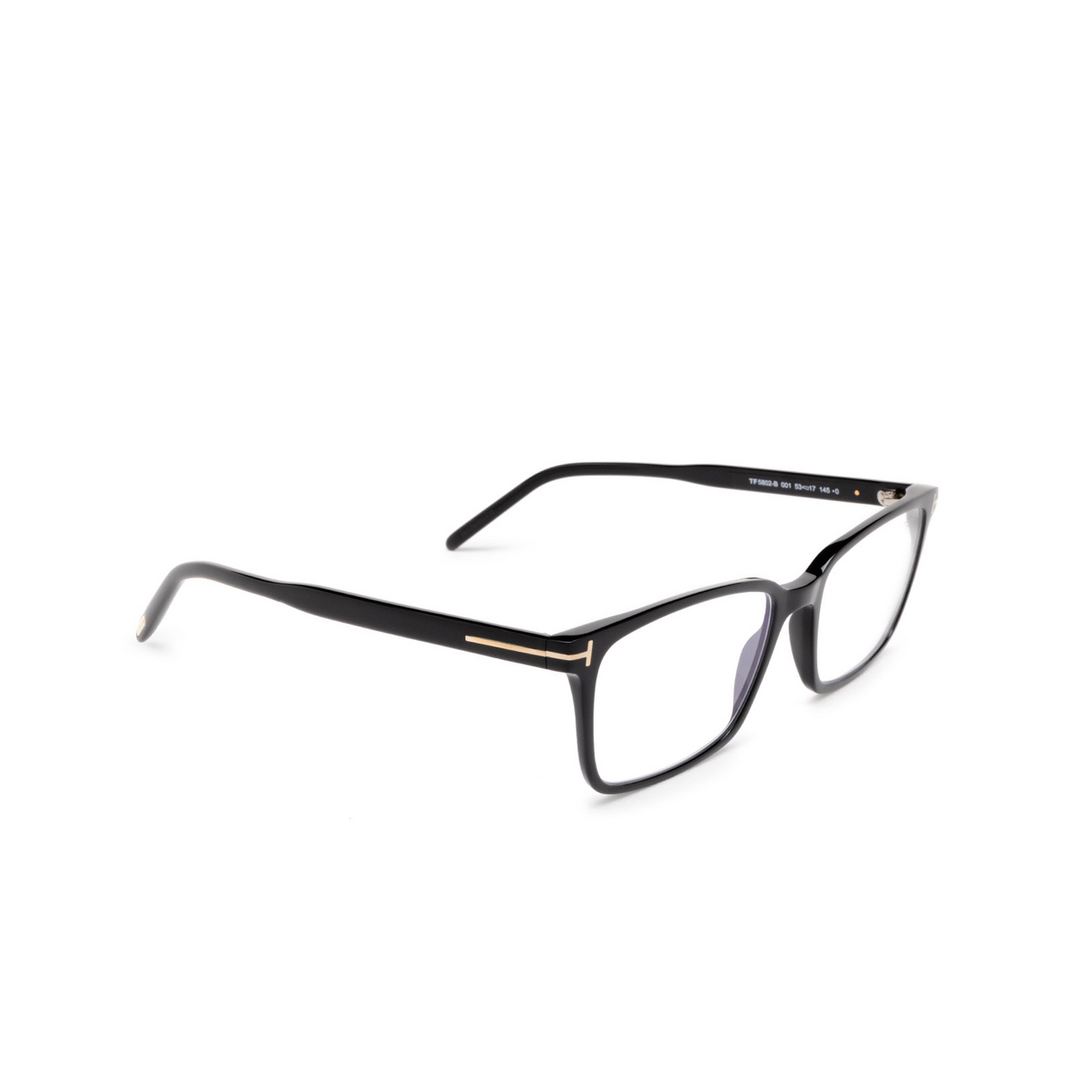 Tom Ford® Rectangle Eyeglasses: FT5802-B color 001 Black - three-quarters view