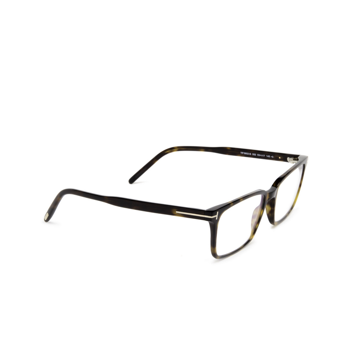 Tom Ford® Rectangle Eyeglasses: FT5802-B color 052 Dark Havana - three-quarters view