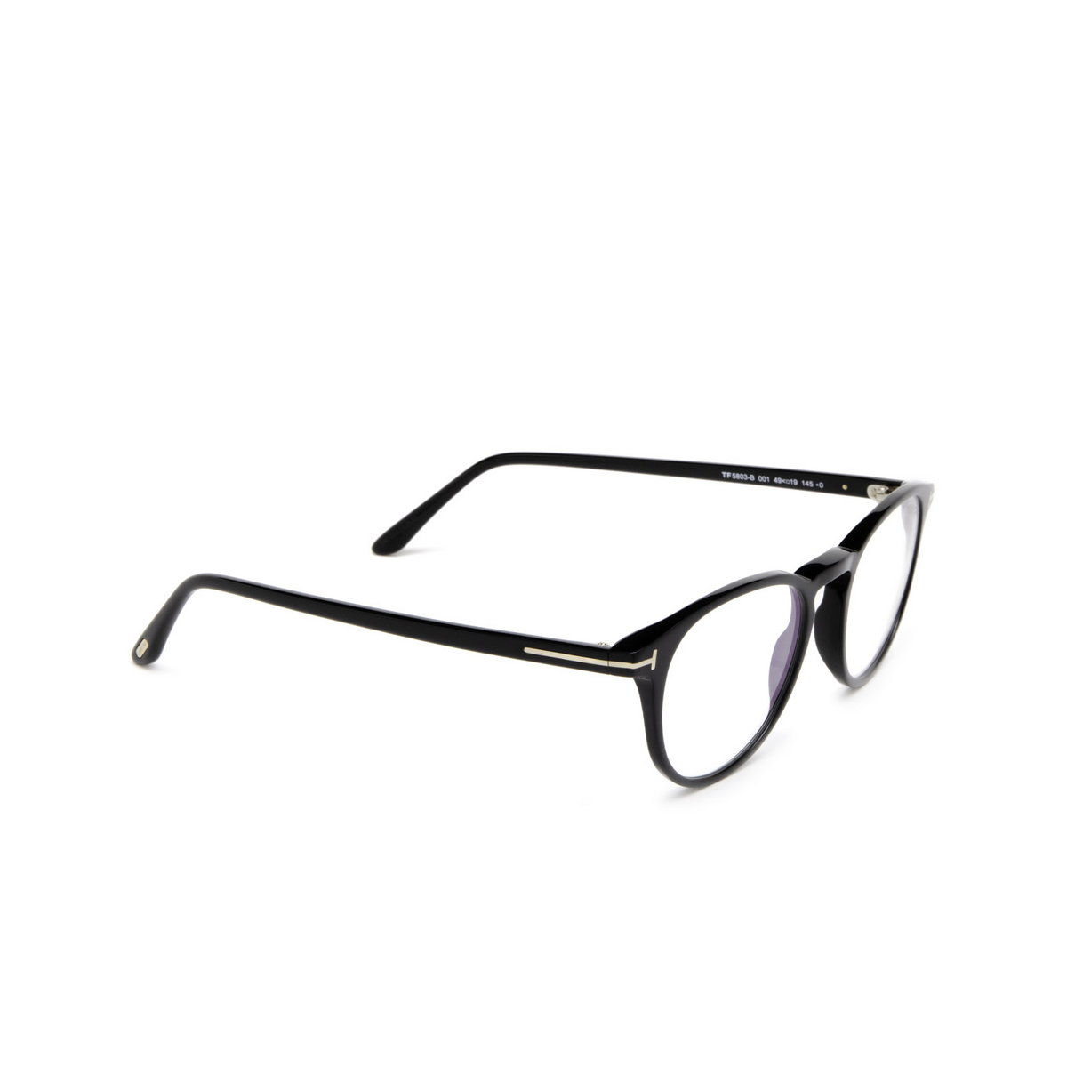 Tom Ford® Round Eyeglasses: FT5803-B color 001 Black - three-quarters view