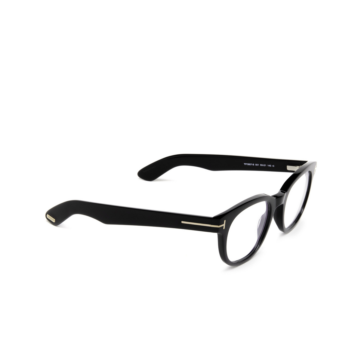 Tom Ford® Square Eyeglasses: FT5807-B color Black 001 - three-quarters view.