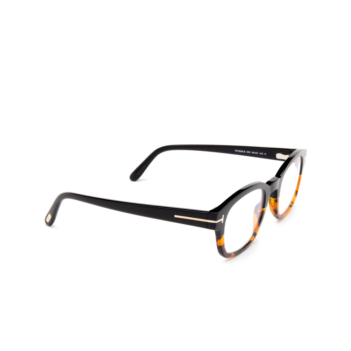 Tom Ford® Square Eyeglasses: FT5808-B color 005 Black - three-quarters view