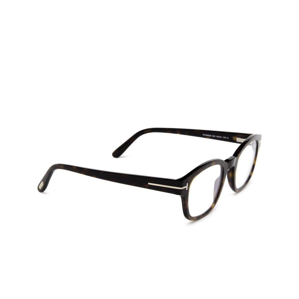 Tom Ford® Square Eyeglasses: FT5808-B color Dark Havana 052 - three-quarters view.