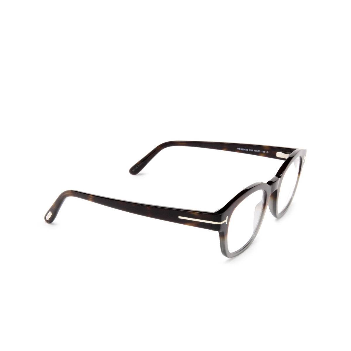 Tom Ford® Square Eyeglasses: FT5808-B color 055 Coloured Havana - three-quarters view