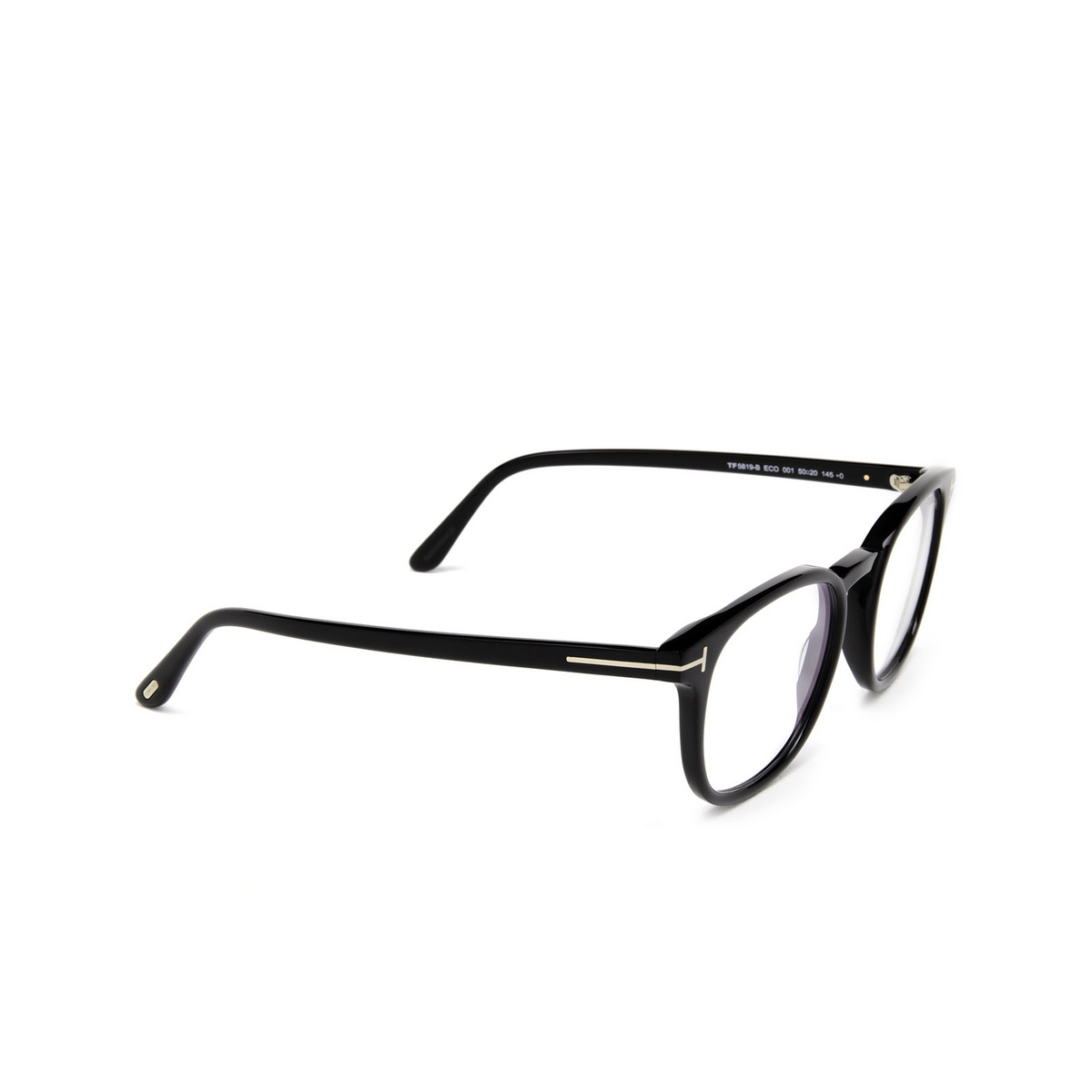 Tom Ford® Square Eyeglasses: FT5819-B color Black 001 - three-quarters view.