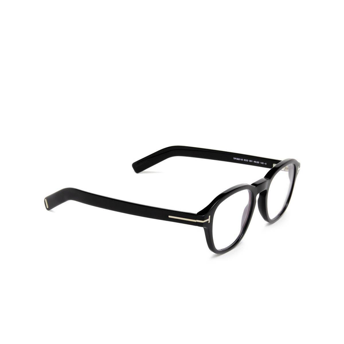 Tom Ford® Square Eyeglasses: FT5821-B color Black 001 - three-quarters view.