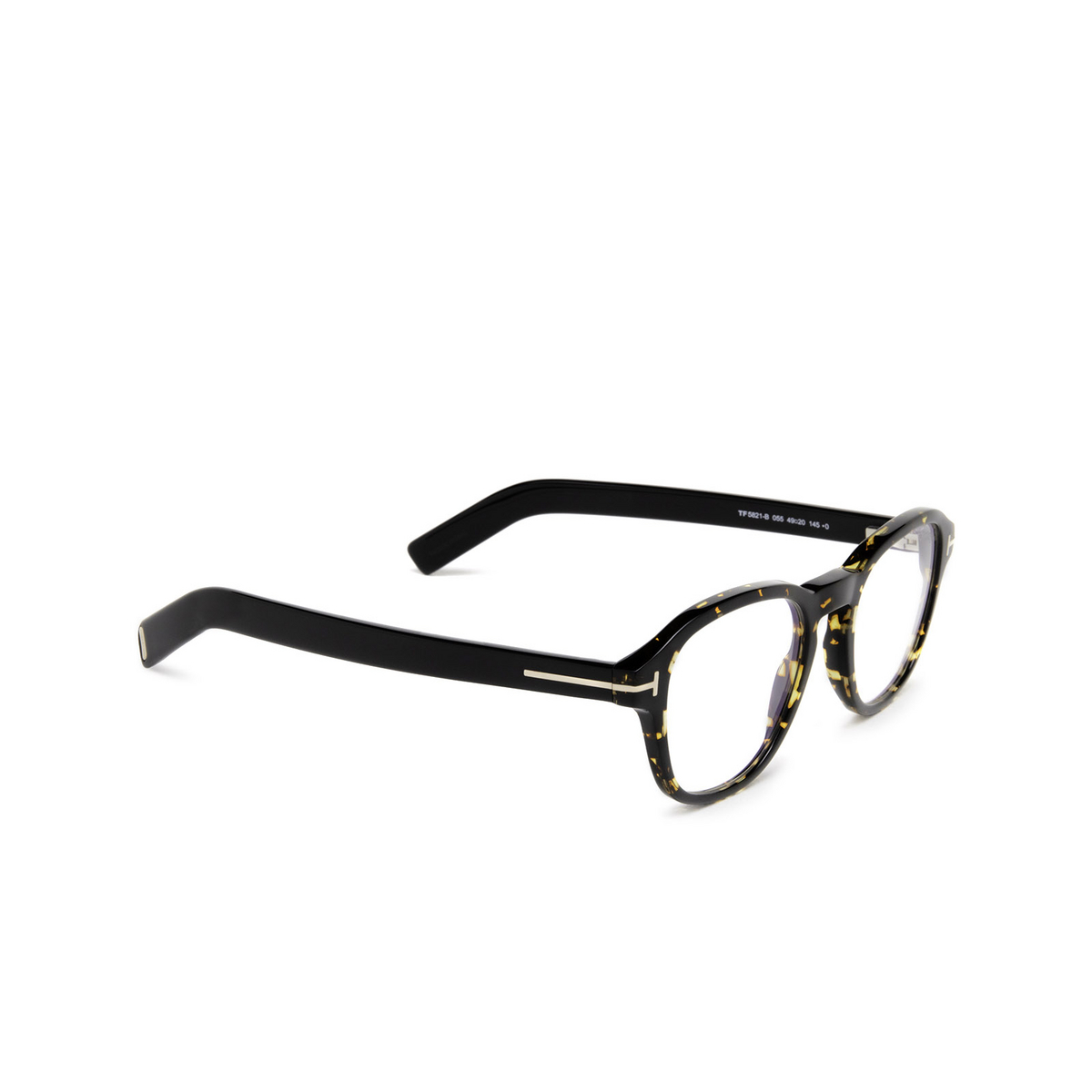 Tom Ford® Square Eyeglasses: FT5821-B color Colored Havana 055 - three-quarters view.
