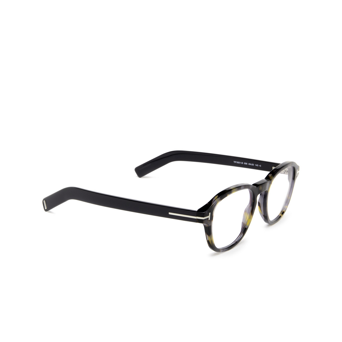 Tom Ford® Square Eyeglasses: FT5821-B color Havana 056 - three-quarters view.