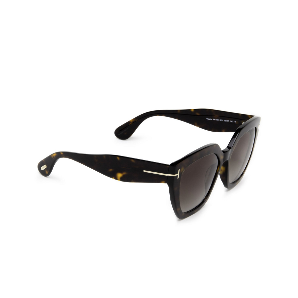 Tom Ford® Cat-eye Sunglasses: Phoebe FT0939 color Dark Havana 52K - three-quarters view.