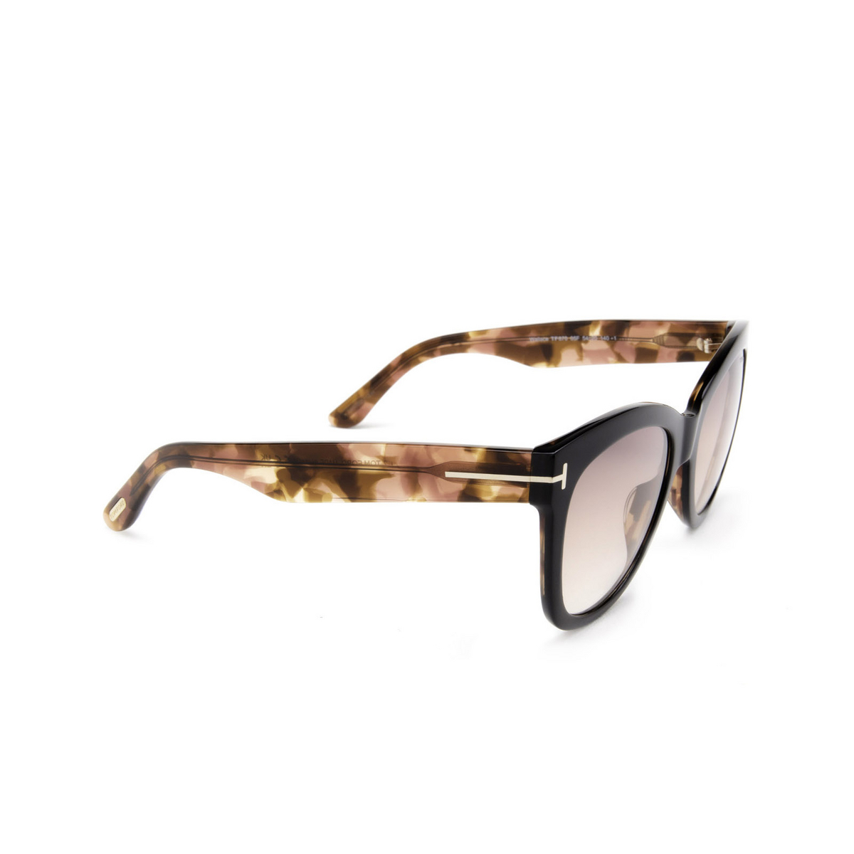 Tom Ford® Cat-eye Sunglasses: Wallace FT0870 color Black & Havana 05F - three-quarters view.
