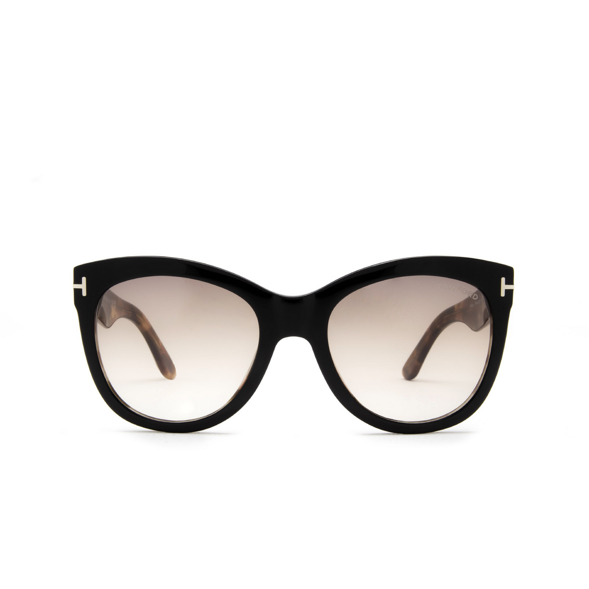 Tom Ford® Cat-eye Sunglasses: Wallace FT0870 color Black & Havana 05F - front view.