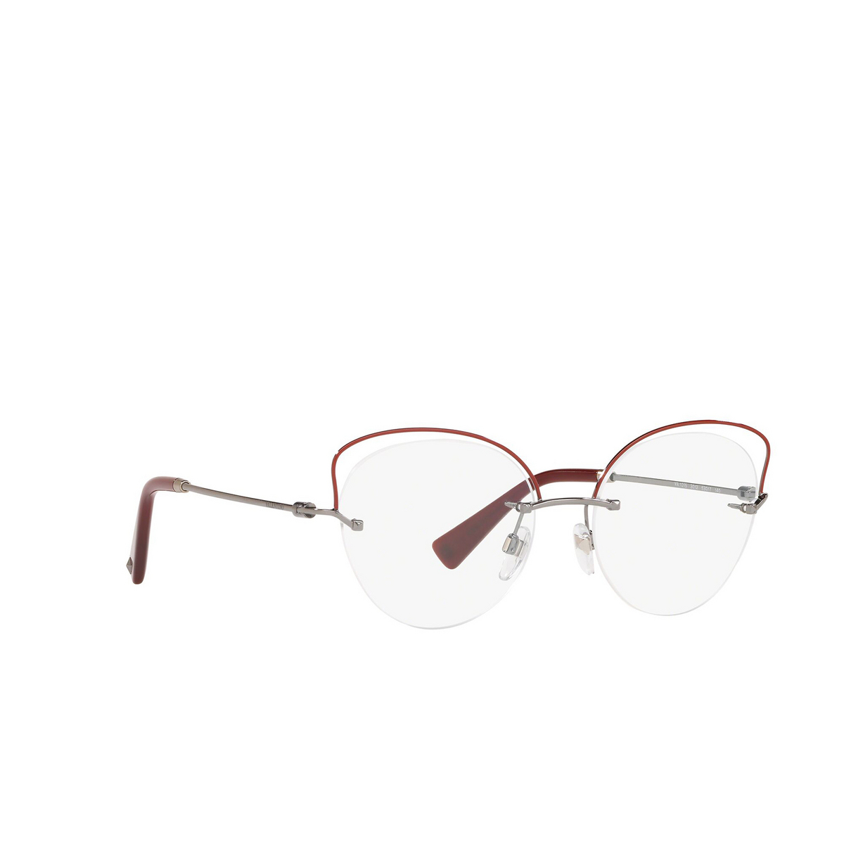 Valentino® Butterfly Eyeglasses: VA1015 color Gunmetal / Red 3012 - three-quarters view.