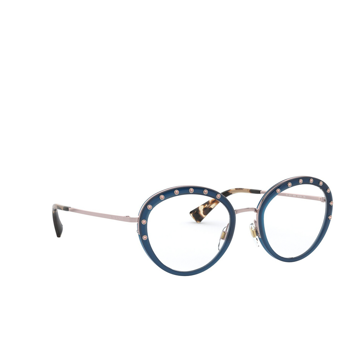 Valentino® Oval Eyeglasses: VA1017 color Rose Gold / Azure 3004 - three-quarters view.