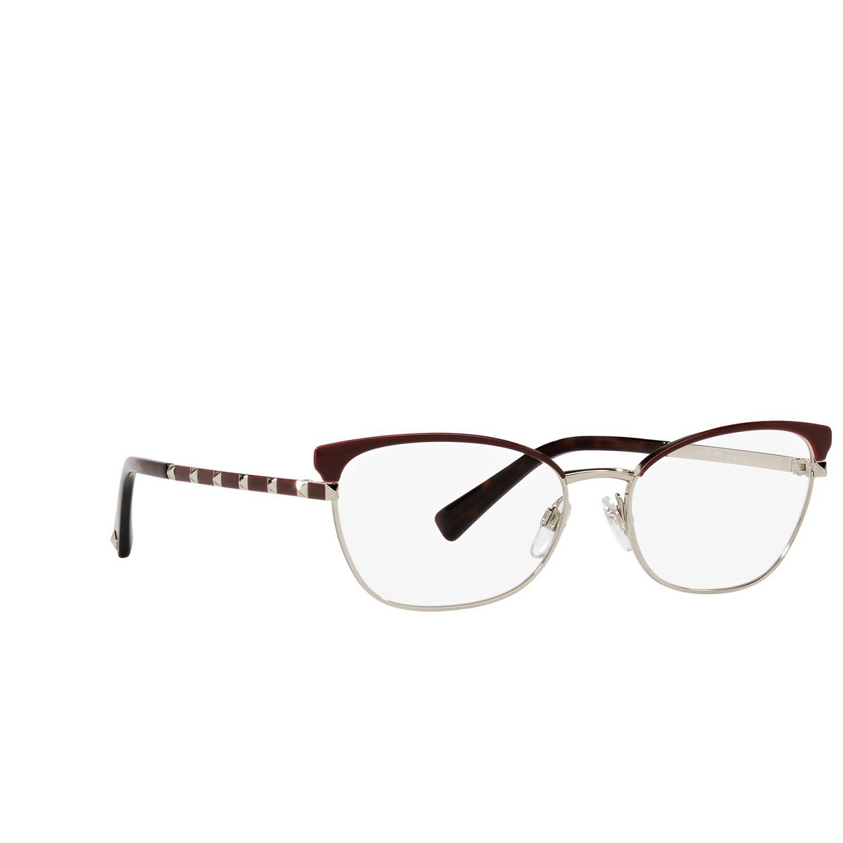 Valentino VA1022 Eyeglasses 3003 Pale Gold & Bordeuax - three-quarters view