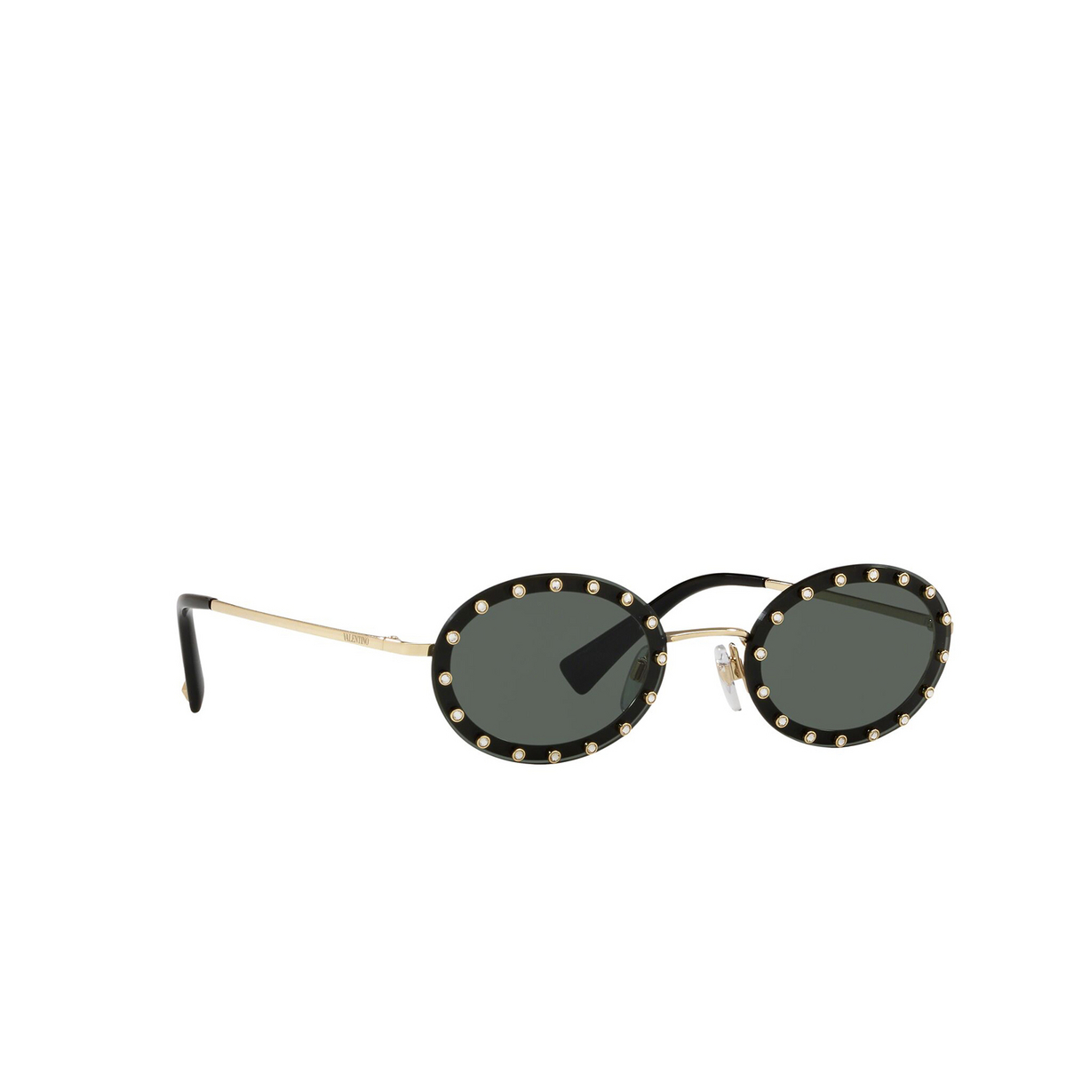 Valentino® Oval Sunglasses: VA2027 color Light Gold 300371 - three-quarters view.