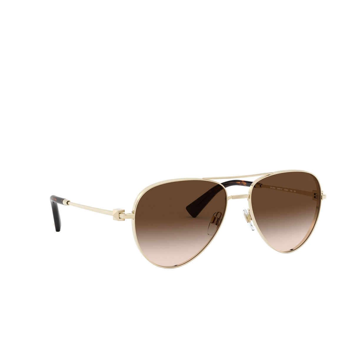 Valentino® Aviator Sunglasses: VA2034 color Pale Gold 300313 - three-quarters view.