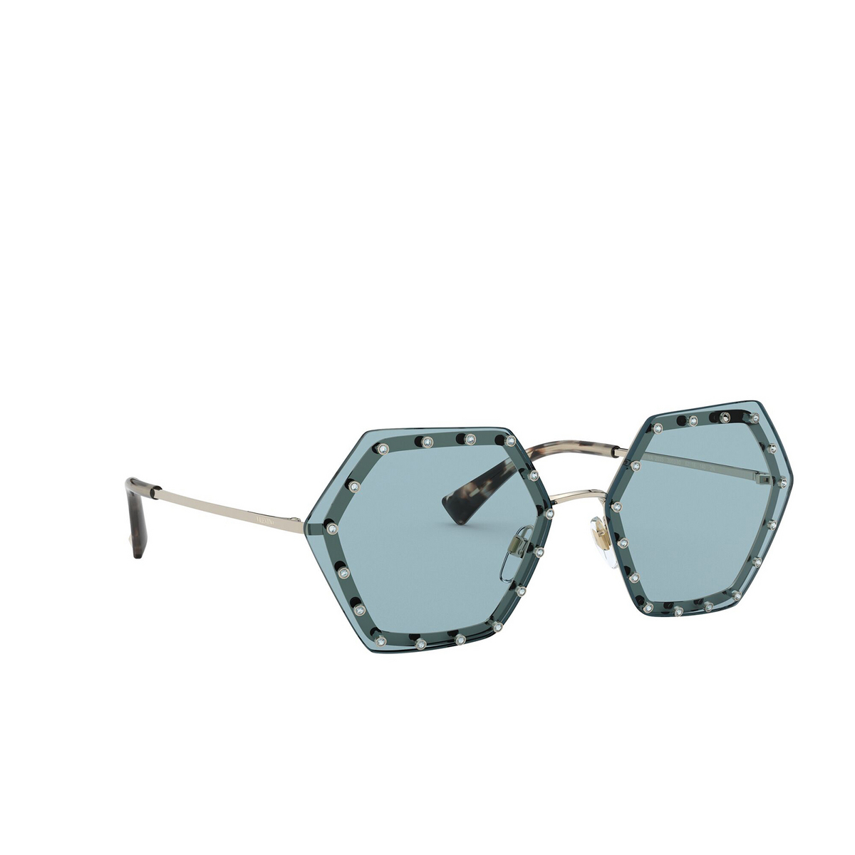 Valentino® Irregular Sunglasses: VA2035 color Light Gold 300380 - three-quarters view.