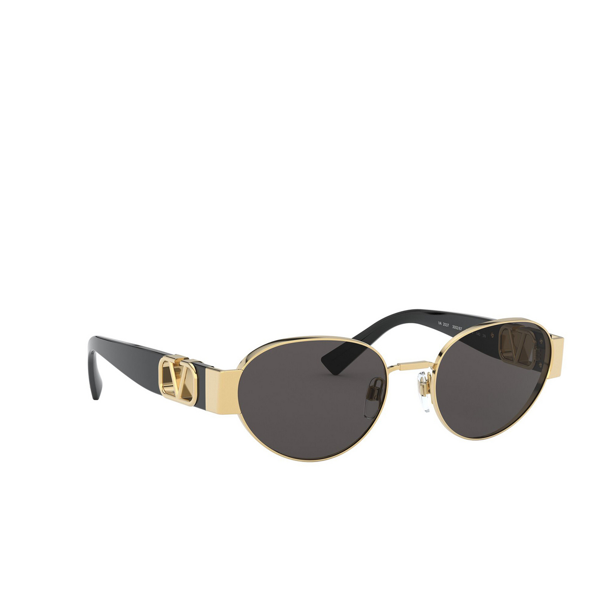 Valentino® Oval Sunglasses: VA2037 color Gold 300287 - three-quarters view.