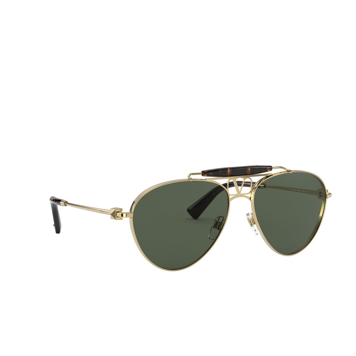 Valentino® Aviator Sunglasses: VA2039 color Gold 300271 - three-quarters view.