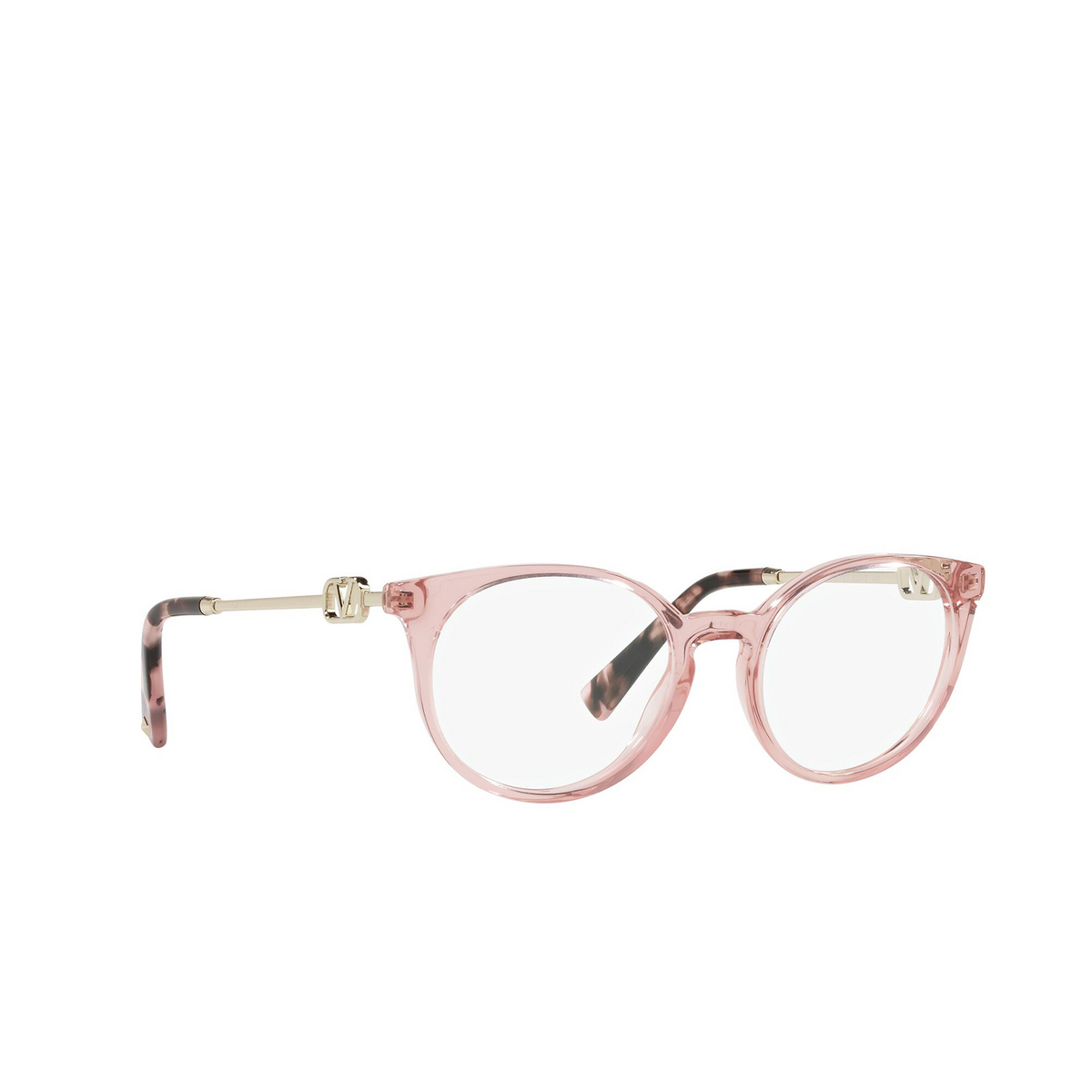 Valentino® Round Eyeglasses: VA3068 color Pink Transparent 5155 - three-quarters view.