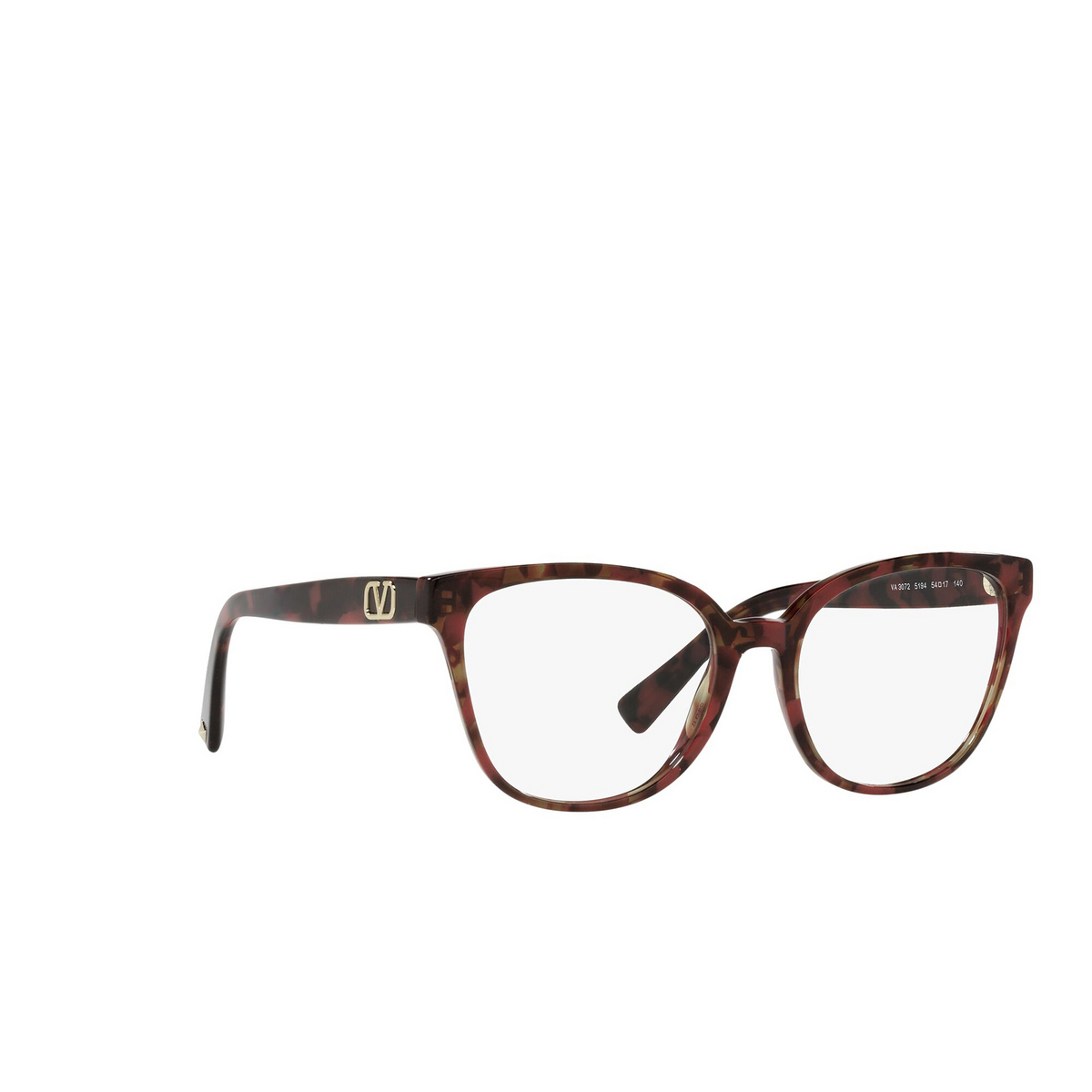 Valentino® Square Eyeglasses: VA3072 color Red Havana 5194 - three-quarters view.