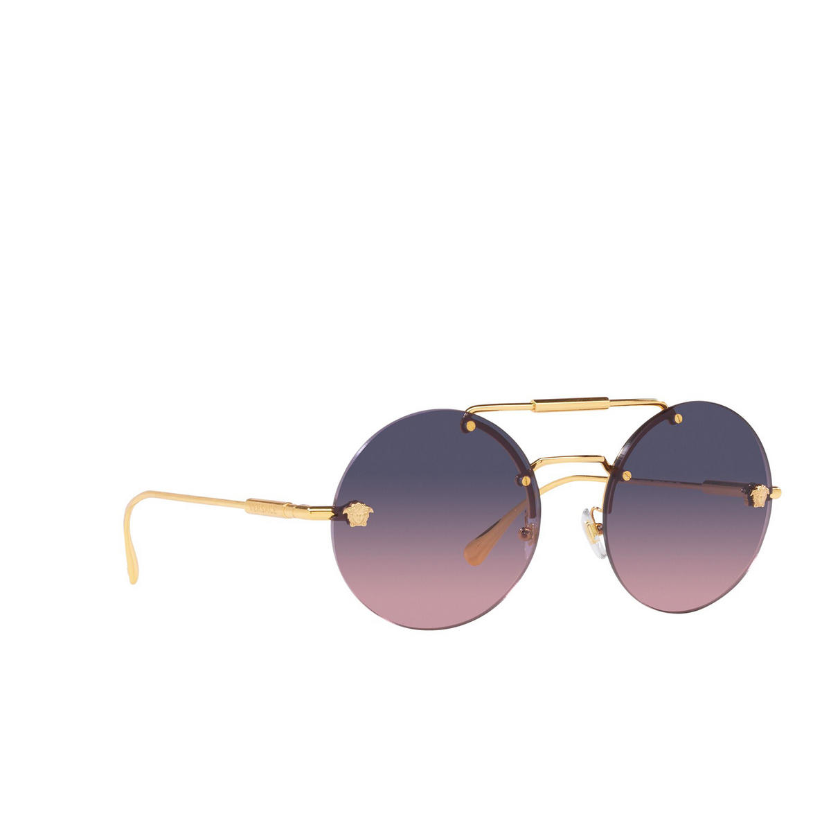 Versace® Round Sunglasses: VE2244 color Gold 1002I6 - three-quarters view.