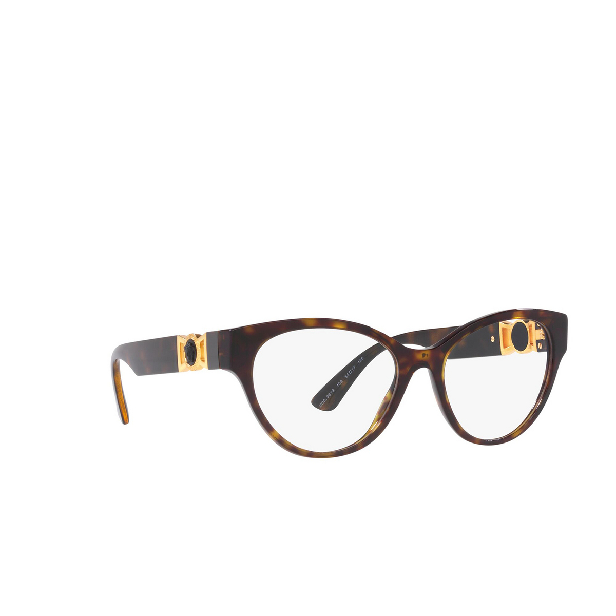 Versace® Cat-eye Eyeglasses: VE3313 color Havana 108 - three-quarters view.