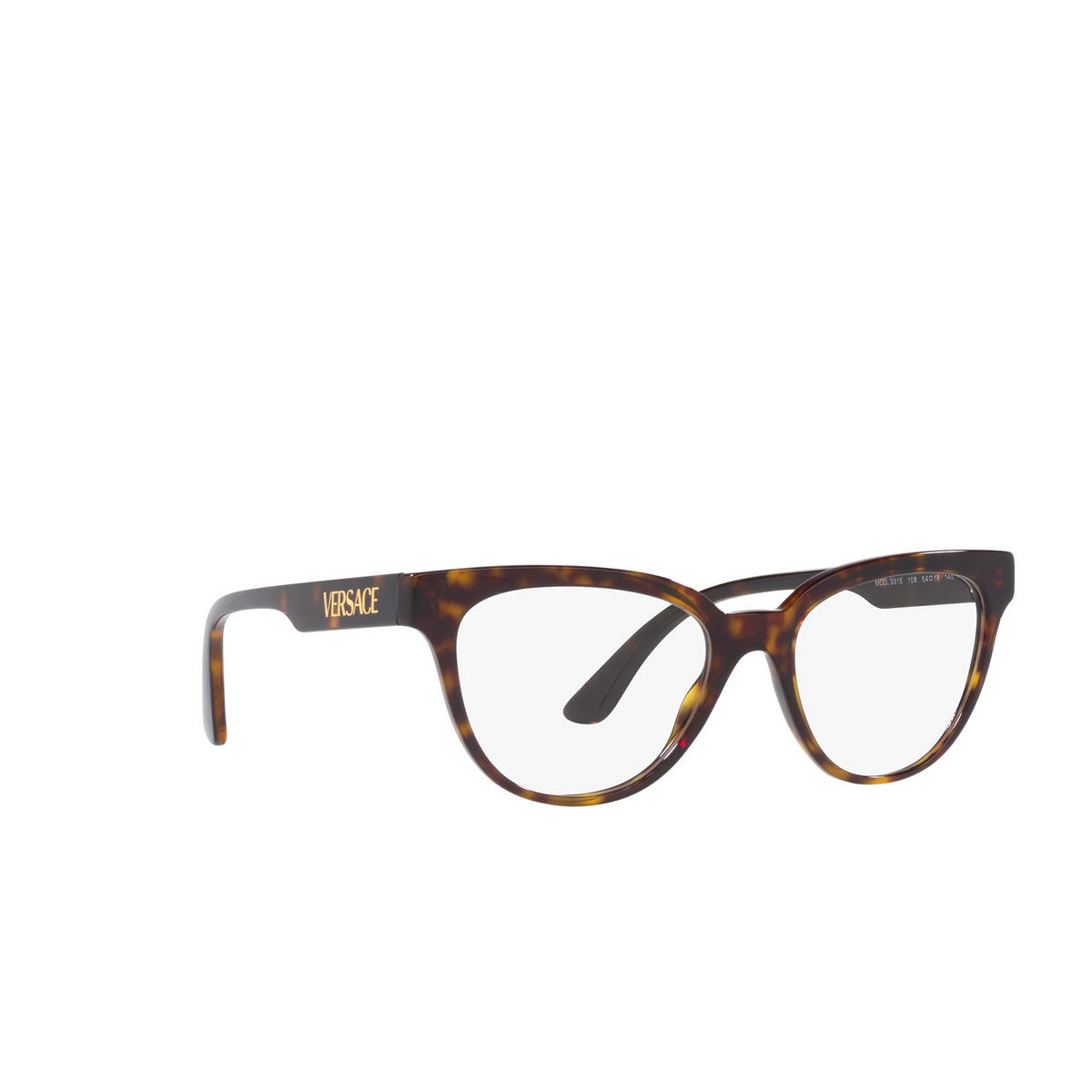 Versace® Cat-eye Eyeglasses: VE3315 color Havana 108 - three-quarters view.