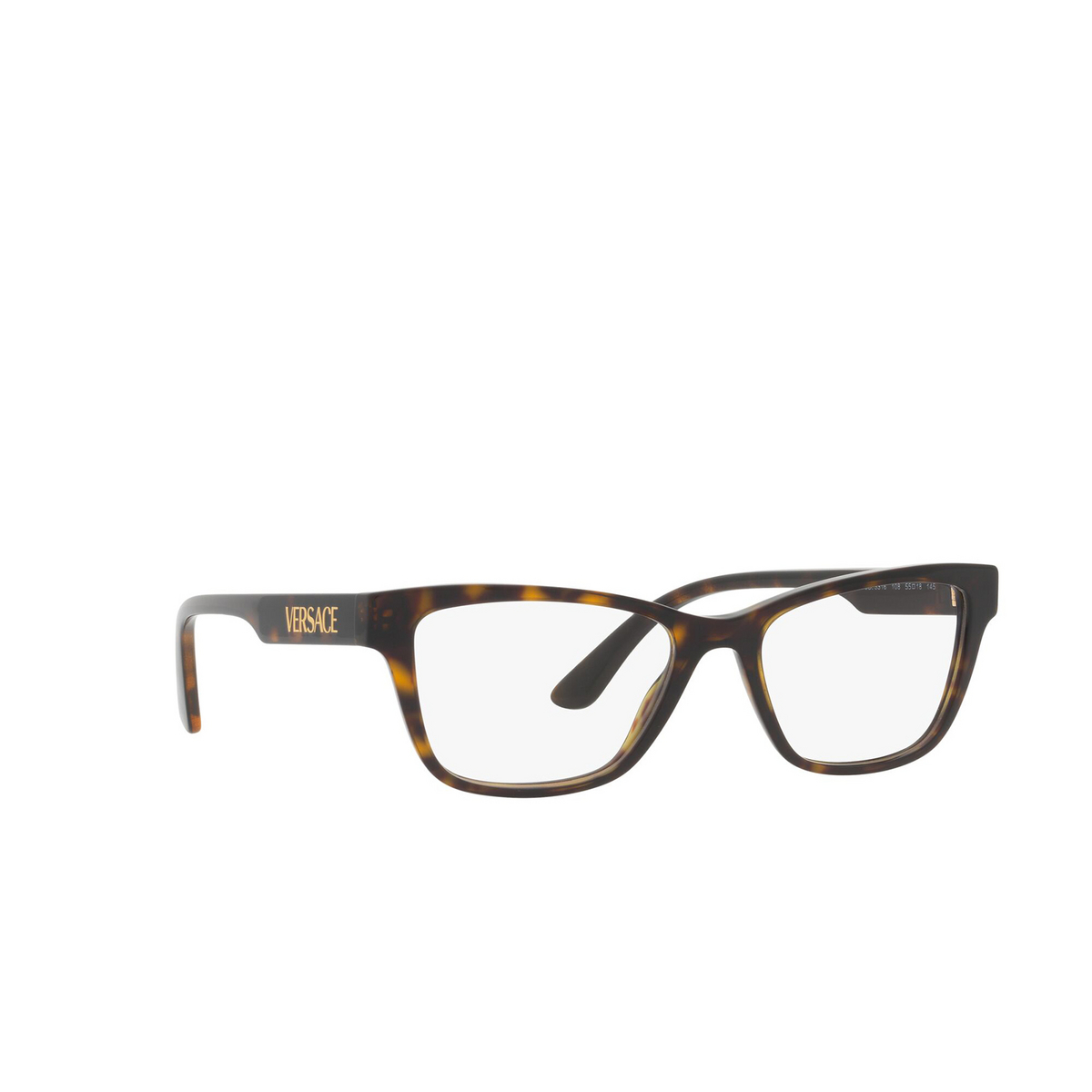 Versace® Square Eyeglasses: VE3316 color Havana 108 - three-quarters view.