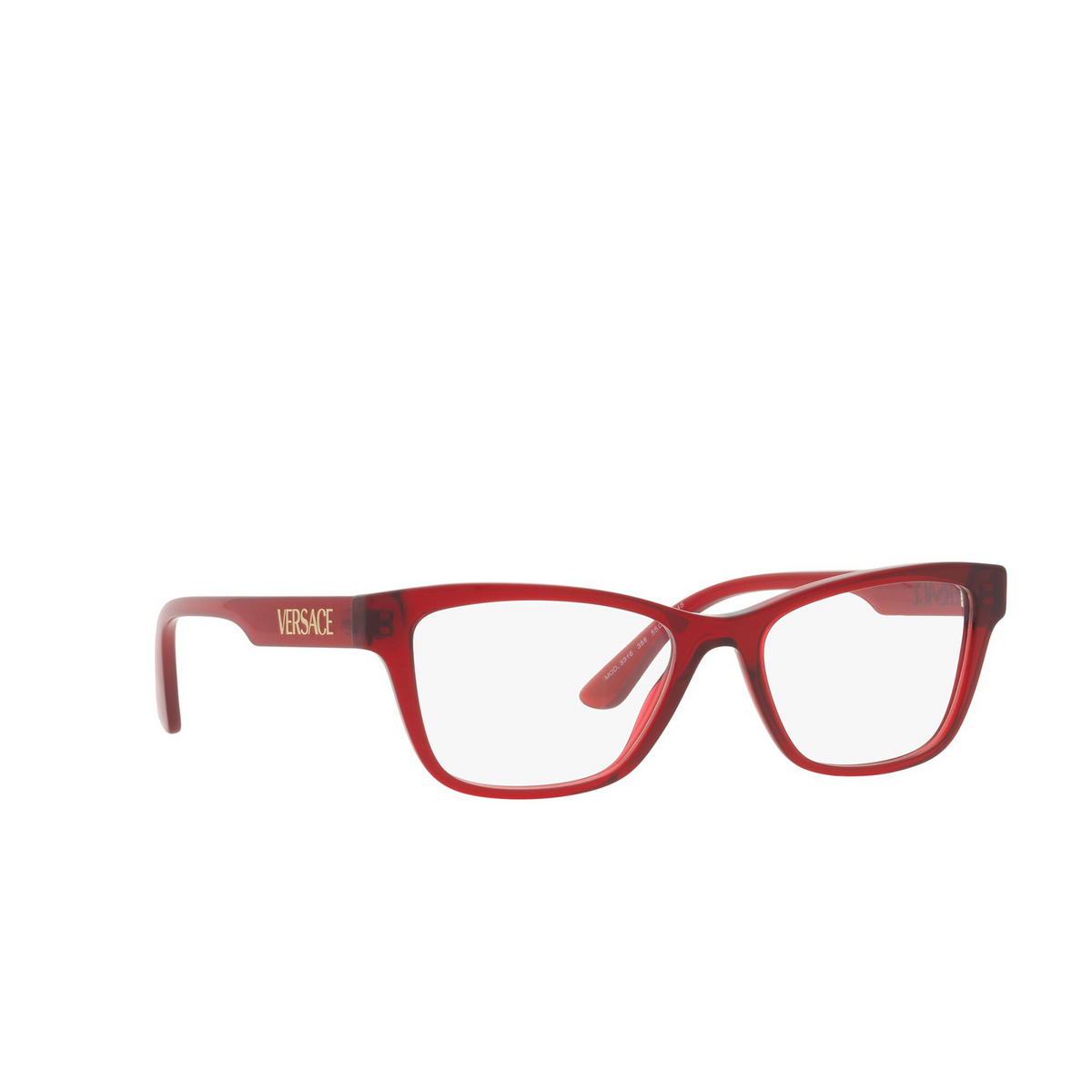 Versace® Square Eyeglasses: VE3316 color Transparent Red 388 - three-quarters view.