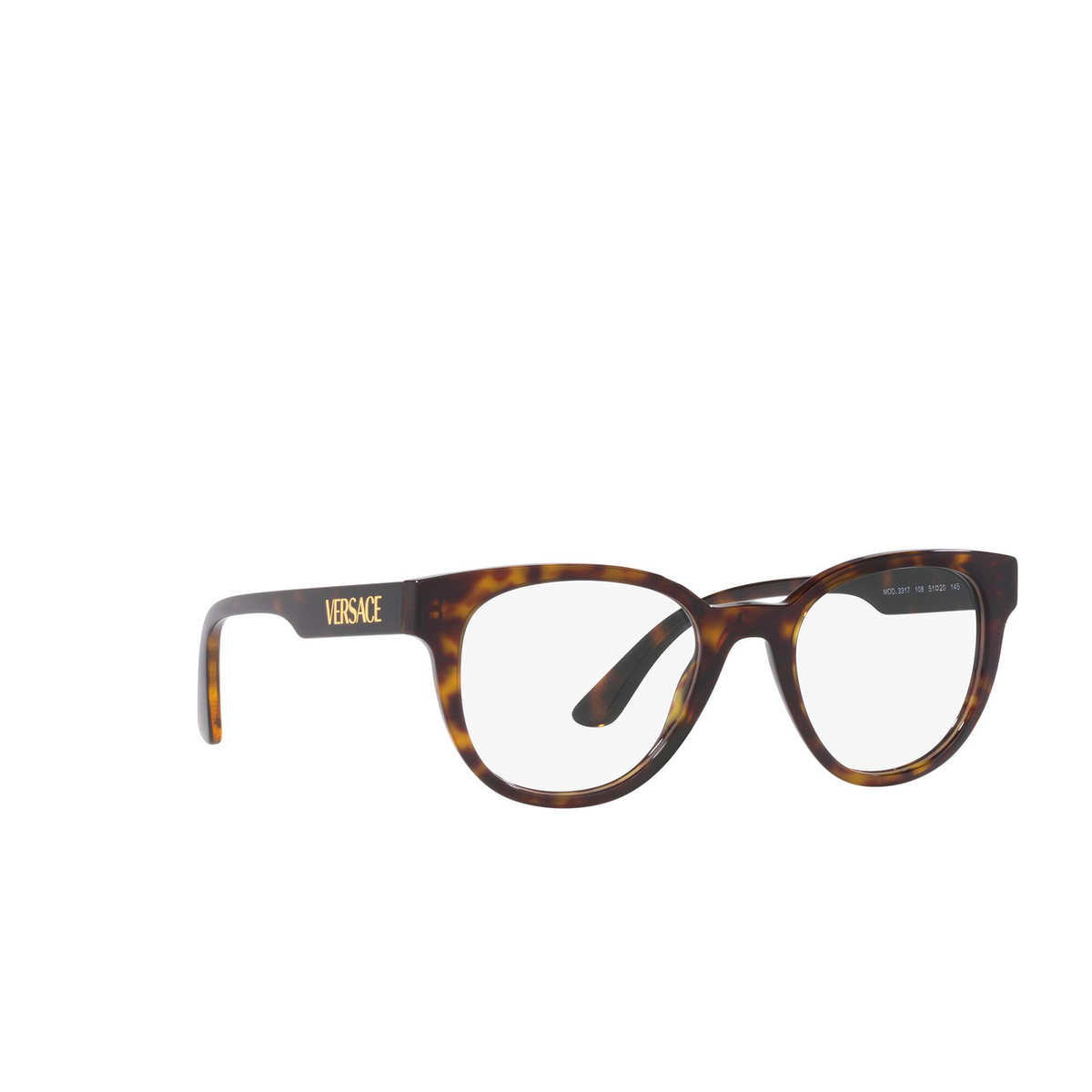 Versace® Square Eyeglasses: VE3317 color Havana 108 - three-quarters view.