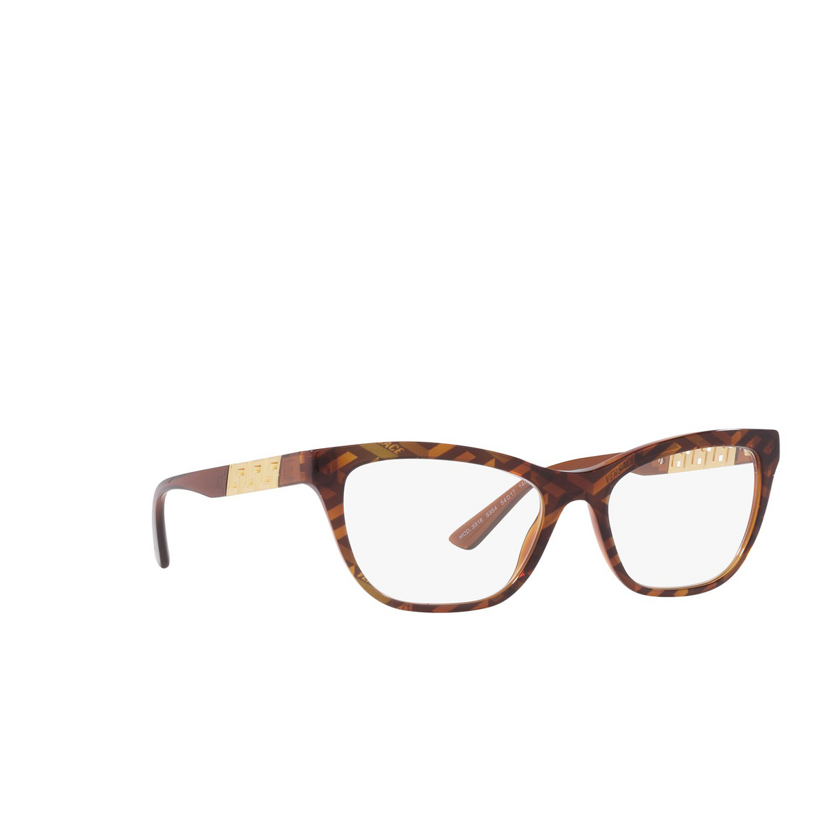 Versace® Cat-eye Eyeglasses: VE3318 color Havana Print Monogram 5354 - three-quarters view.