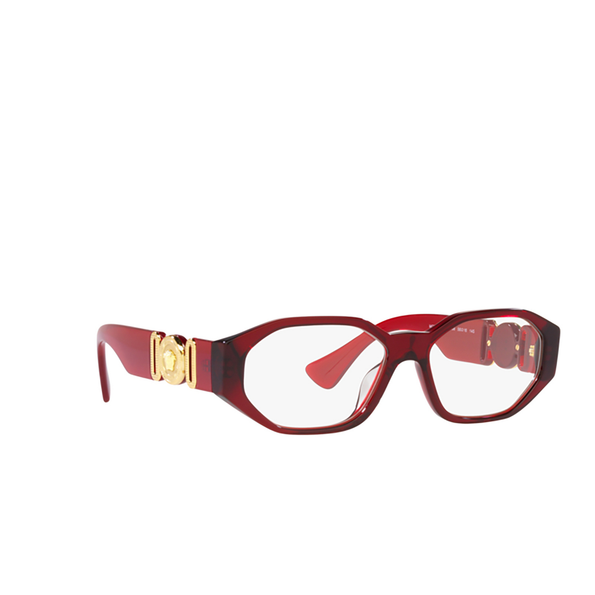 Occhiali da vista Versace VE3320U 388 Transparent Red - tre quarti