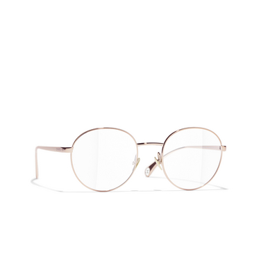CHANEL oval Eyeglasses C226 beige, pink & gold - three-quarters view