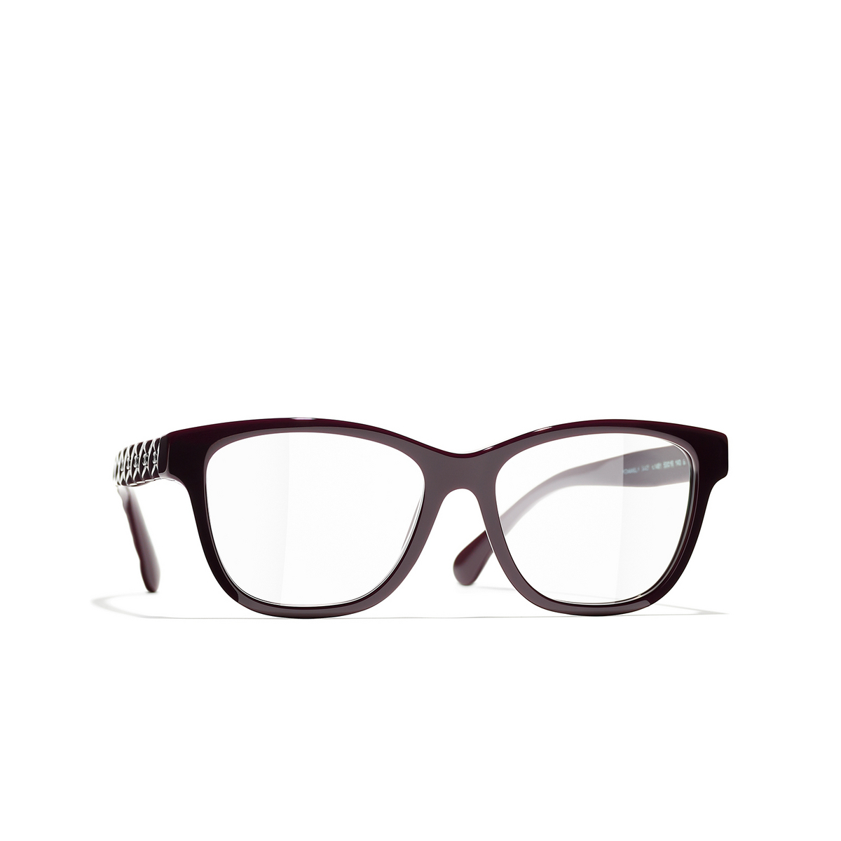CHANEL square Eyeglasses 1461 Burgundy & Dark Silver - three-quarters view