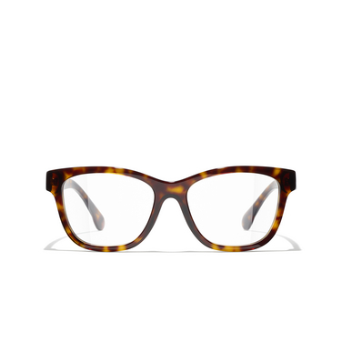 CHANEL square Eyeglasses C714 dark tortoise & gold - front view