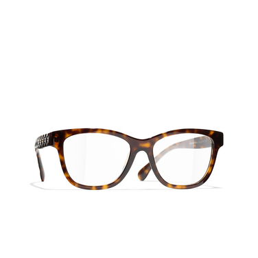 CHANEL square Eyeglasses C714 dark tortoise & gold - three-quarters view